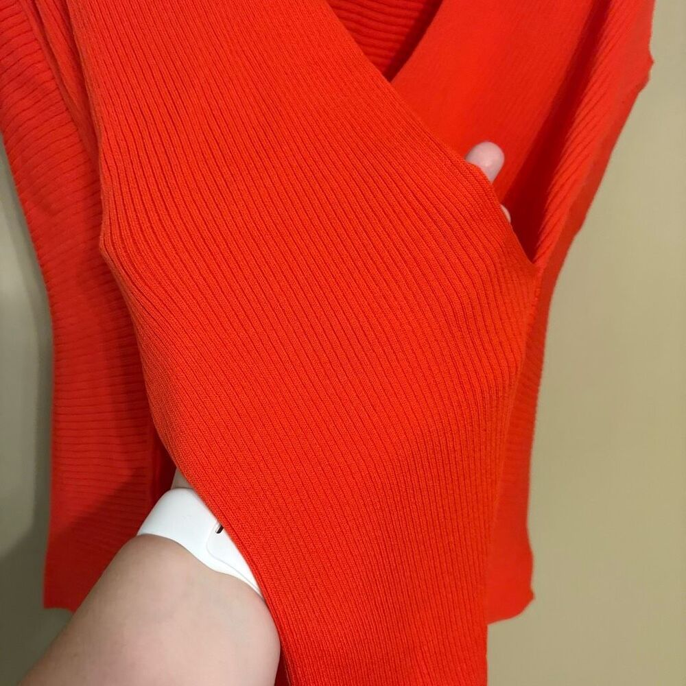 MOMA Women Red Orange Ribbed Sleeveless Faux Wrap Tank Top Blouse Size 38 Medium - Picture 2 of 7